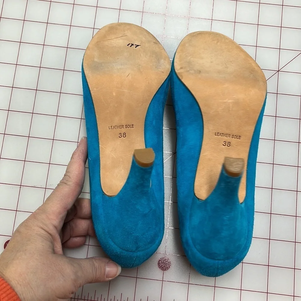 PLENTY BY TRACY REESE Anthro Jocasta Party/Office Turquoise/Azure Suede Pump 8